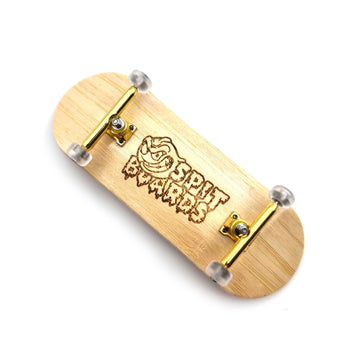 34mm Fingerboard Complete Wood Pro Set-Up (Pre-Assembled, 5-Layers), Pro Trucks, CNC Bearing Wheels, Foam Grip Tape, (Deck: Bamboo Wood, Trucks: Gold, Wheels: transparent) 34 mm Pro Fingerboard SPITBOARDS